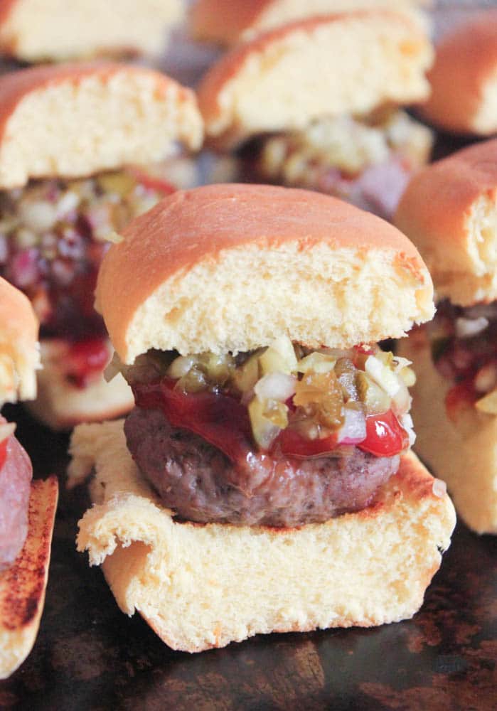 Bacon-and-smoked-cheddar-stuffed-cheeseburger-sliders-with-jalapeno-relish