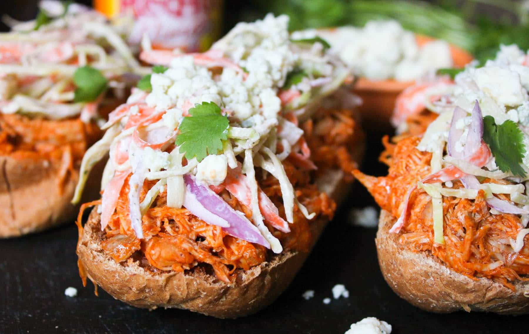 Open-Face Buffalo-Chicken-Subs-with-Ranch-Slaw-and-Blue-Cheese-Crumbles-5