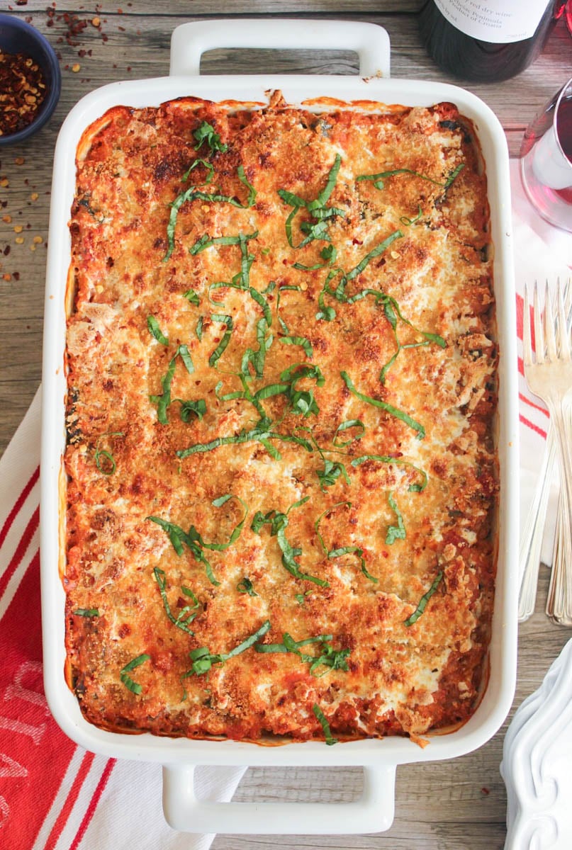 Lasagna-quinoa-bake-with-chicken-spinach-and-mushrooms