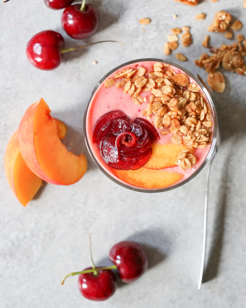 Peach-Cherry-Smoothie-and-Coconut-Chia-Pudding-Parfaits-5
