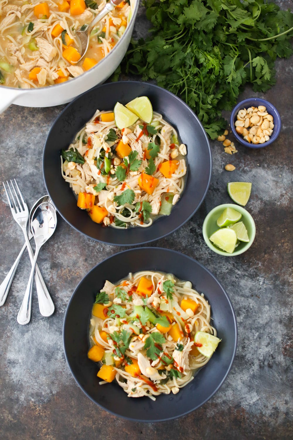 One-Pot Asian Noodles with Chicken, Butternut Squash and Baby Bok Choy