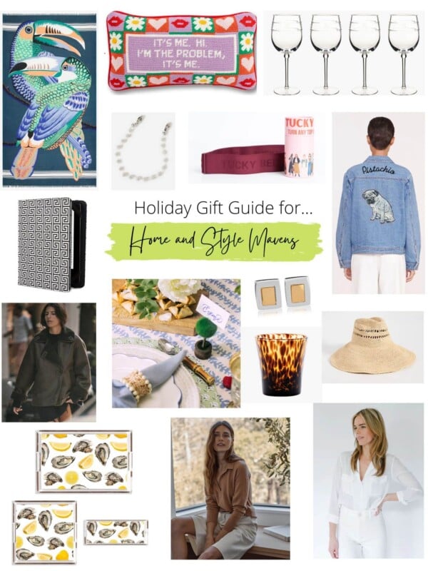 Collaged image of gift ideas for home decor and style enthusiasts.